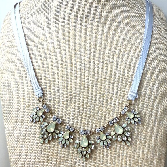 Statement Bib Necklace With Opalescent Teardrop & Clear Rhinestones On Adjustabl - Picture 2 of 10